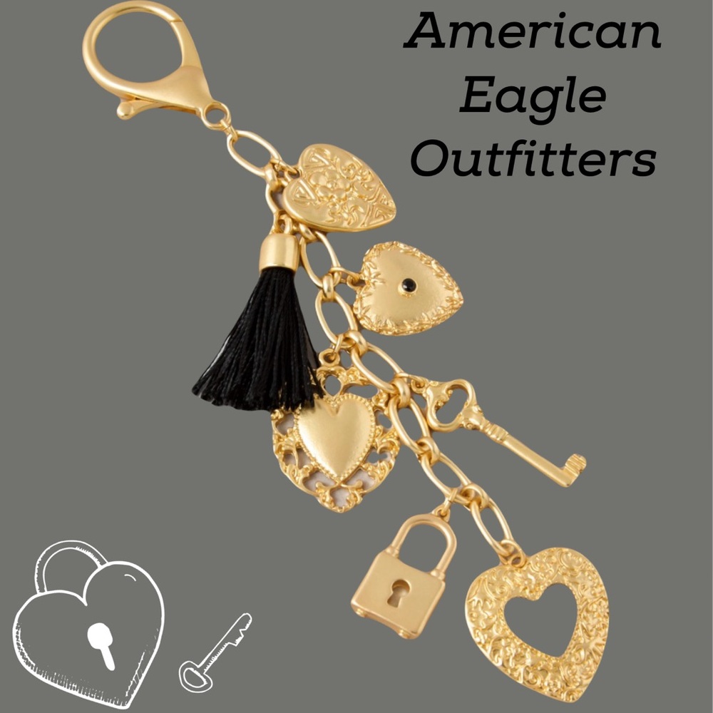 AEO Gold Toned Hearts & Locket Bag Charm